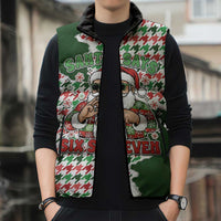 Funny Santa Claus Says Six Seven Sleeveless Puffer Jacket Christmas Houndstooth Pattern - Wonder Print Shop