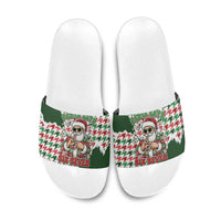 Funny Santa Claus Says Six Seven Slide Sandals Christmas Houndstooth Pattern - Wonder Print Shop