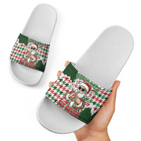 Funny Santa Claus Says Six Seven Slide Sandals Christmas Houndstooth Pattern - Wonder Print Shop