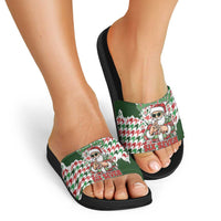 Funny Santa Claus Says Six Seven Slide Sandals Christmas Houndstooth Pattern - Wonder Print Shop