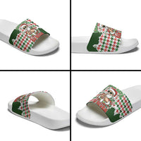 Funny Santa Claus Says Six Seven Slide Sandals Christmas Houndstooth Pattern - Wonder Print Shop