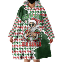 Funny Santa Claus Says Six Seven Wearable Blanket Hoodie Christmas Houndstooth Pattern - Wonder Print Shop