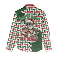 Funny Santa Claus Says Six Seven Women Casual Shirt Christmas Houndstooth Pattern - Wonder Print Shop