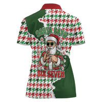 Funny Santa Claus Says Six Seven Women Polo Shirt Christmas Houndstooth Pattern - Wonder Print Shop