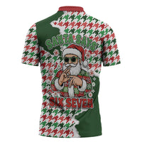 Funny Santa Claus Says Six Seven Zipper Polo Shirt Christmas Houndstooth Pattern - Wonder Print Shop