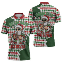 Funny Santa Claus Says Six Seven Zipper Polo Shirt Christmas Houndstooth Pattern - Wonder Print Shop