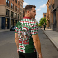 Funny Santa Claus Says Six Seven Zipper Polo Shirt Christmas Houndstooth Pattern - Wonder Print Shop