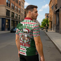 Funny Santa Claus Says Six Seven Zipper Polo Shirt Christmas Houndstooth Pattern - Wonder Print Shop