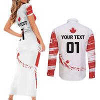 Custom Canada Hockey Couples Matching Short Sleeve Bodycon Dress and Long Sleeve Button Shirt Canada Owns Hockey - Wonder Print Shop