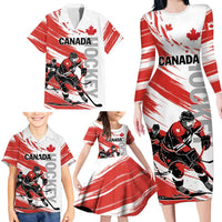 Custom Canada Hockey Family Matching Long Sleeve Bodycon Dress and Hawaiian Shirt Canada Owns Hockey - Wonder Print Shop