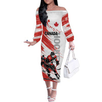 Custom Canada Hockey Family Matching Off The Shoulder Long Sleeve Dress and Hawaiian Shirt Canada Owns Hockey - Wonder Print Shop