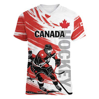 Custom Canada Hockey Women V-Neck T-Shirt Canada Owns Hockey - Wonder Print Shop
