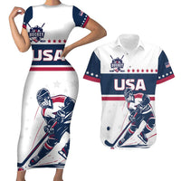 Custom USA Hockey Couples Matching Short Sleeve Bodycon Dress and Hawaiian Shirt Team USA Champions - Wonder Print Shop