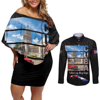 Cuba El Capitolio Couples Matching Off Shoulder Short Dress and Long Sleeve Button Shirt Where My Story Begin - Wonder Print Shop