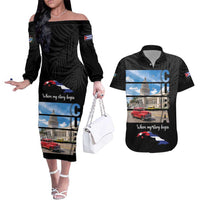 Cuba El Capitolio Couples Matching Off The Shoulder Long Sleeve Dress and Hawaiian Shirt Where My Story Begin - Wonder Print Shop