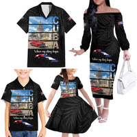 Cuba El Capitolio Family Matching Off The Shoulder Long Sleeve Dress and Hawaiian Shirt Where My Story Begin - Wonder Print Shop