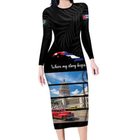 Cuba El Capitolio Long Sleeve Bodycon Dress Where My Story Begin - Wonder Print Shop