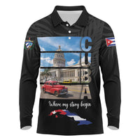 Cuba El Capitolio Long Sleeve Polo Shirt Where My Story Begin - Wonder Print Shop