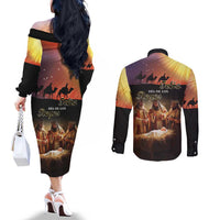 Three Kings Day Couples Matching Off The Shoulder Long Sleeve Dress and Long Sleeve Button Shirt Epiphany Dia de los Reyes