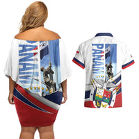 Panama Martyrs Day Couples Matching Off Shoulder Short Dress and Hawaiian Shirt Dia de los Martires - Wonder Print Shop