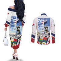 Panama Martyrs Day Couples Matching Off The Shoulder Long Sleeve Dress and Long Sleeve Button Shirt Dia de los Martires