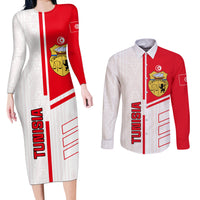 Tunisia Football Couples Matching Long Sleeve Bodycon Dress and Long Sleeve Button Shirt Go Eagles of Carthage - Wonder Print Shop
