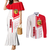 Tunisia Football Couples Matching Mermaid Dress and Long Sleeve Button Shirt Go Eagles of Carthage