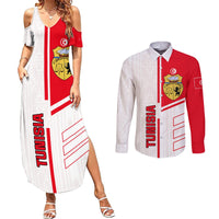 Tunisia Football Couples Matching Summer Maxi Dress and Long Sleeve Button Shirt Go Eagles of Carthage - Wonder Print Shop