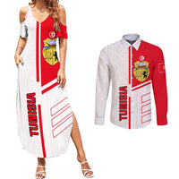Tunisia Football Couples Matching Summer Maxi Dress and Long Sleeve Button Shirt Go Eagles of Carthage - Wonder Print Shop