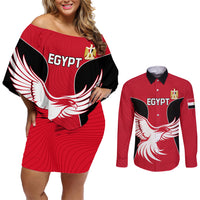 Egypt Football Couples Matching Off Shoulder Short Dress and Long Sleeve Button Shirt Go The Pharaohs - Wonder Print Shop