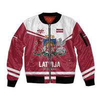 Custom Hockey 2026 Latvia Sleeve Zip Bomber Jacket Latvians Go Champions
