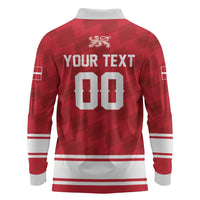 Custom Hockey 2026 Denmark Long Sleeve Polo Shirt Danish Lions Go Champions
