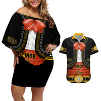 Cinco de Mayo 2024 Couples Matching Off Shoulder Short Dress and Hawaiian Shirt Traje de Charro Style - Wonder Print Shop