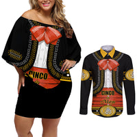 Cinco de Mayo 2024 Couples Matching Off Shoulder Short Dress and Long Sleeve Button Shirt Traje de Charro Style - Wonder Print Shop