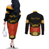 Cinco de Mayo 2024 Couples Matching Off The Shoulder Long Sleeve Dress and Long Sleeve Button Shirt Traje de Charro Style