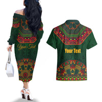 Cinco de Mayo 2024 Couples Matching Off The Shoulder Long Sleeve Dress and Hawaiian Shirt Mexican Folk Pattern - Wonder Print Shop