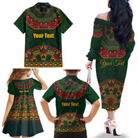 Cinco de Mayo 2024 Family Matching Off The Shoulder Long Sleeve Dress and Hawaiian Shirt Mexican Folk Pattern - Wonder Print Shop