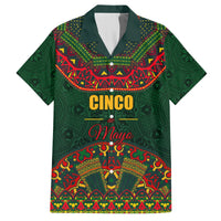 Green Hawaiian shirt with short sleeves, button-up, Cinco de Mayo folk graphic