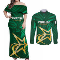 Custom Pakistan Cricket Couples Matching Off Shoulder Maxi Dress and Long Sleeve Button Shirt The Boys In Green