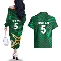 Custom Pakistan Cricket Couples Matching Off The Shoulder Long Sleeve Dress and Hawaiian Shirt The Boys In Green