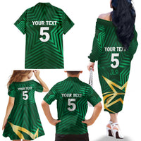 Custom Pakistan Cricket Family Matching Off The Shoulder Long Sleeve Dress and Hawaiian Shirt The Boys In Green