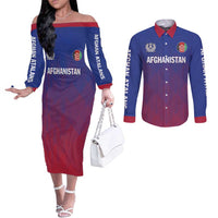 Custom Afghanistan Cricket Afghan Atalan Couples Matching Off The Shoulder Long Sleeve Dress and Long Sleeve Button Shirt Glorious Nation Victorious Team