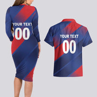Custom England Cricket Couples Matching Long Sleeve Bodycon Dress and Hawaiian Shirt Come On Three Lions