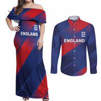 Custom England Cricket Couples Matching Off Shoulder Maxi Dress and Long Sleeve Button Shirt Come On Three Lions
