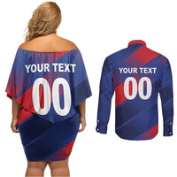 Custom England Cricket Couples Matching Off Shoulder Short Dress and Long Sleeve Button Shirt Come On Three Lions