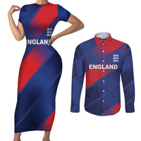 Custom England Cricket Couples Matching Short Sleeve Bodycon Dress and Long Sleeve Button Shirt Come On Three Lions