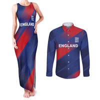 Custom England Cricket Couples Matching Tank Maxi Dress and Long Sleeve Button Shirt Come On Three Lions