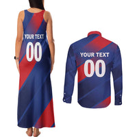 Custom England Cricket Couples Matching Tank Maxi Dress and Long Sleeve Button Shirt Come On Three Lions