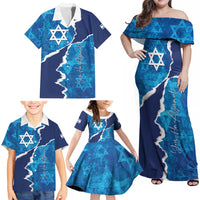 Personalized Israel Yom Ha'atzmaut Family Matching Off Shoulder Maxi Dress and Hawaiian Shirt Star of David Grunge Style