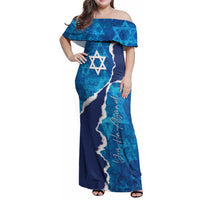 Personalized Israel Yom Ha'atzmaut Family Matching Off Shoulder Maxi Dress and Hawaiian Shirt Star of David Grunge Style